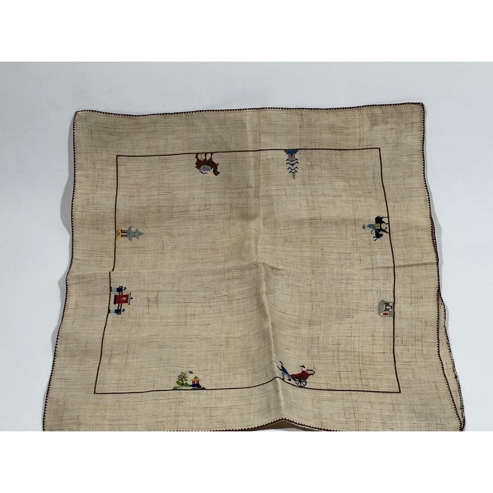 Vintage Embroidered Linen Pillow Sham 19x18 Cottagecore Grandmillennial Decor
